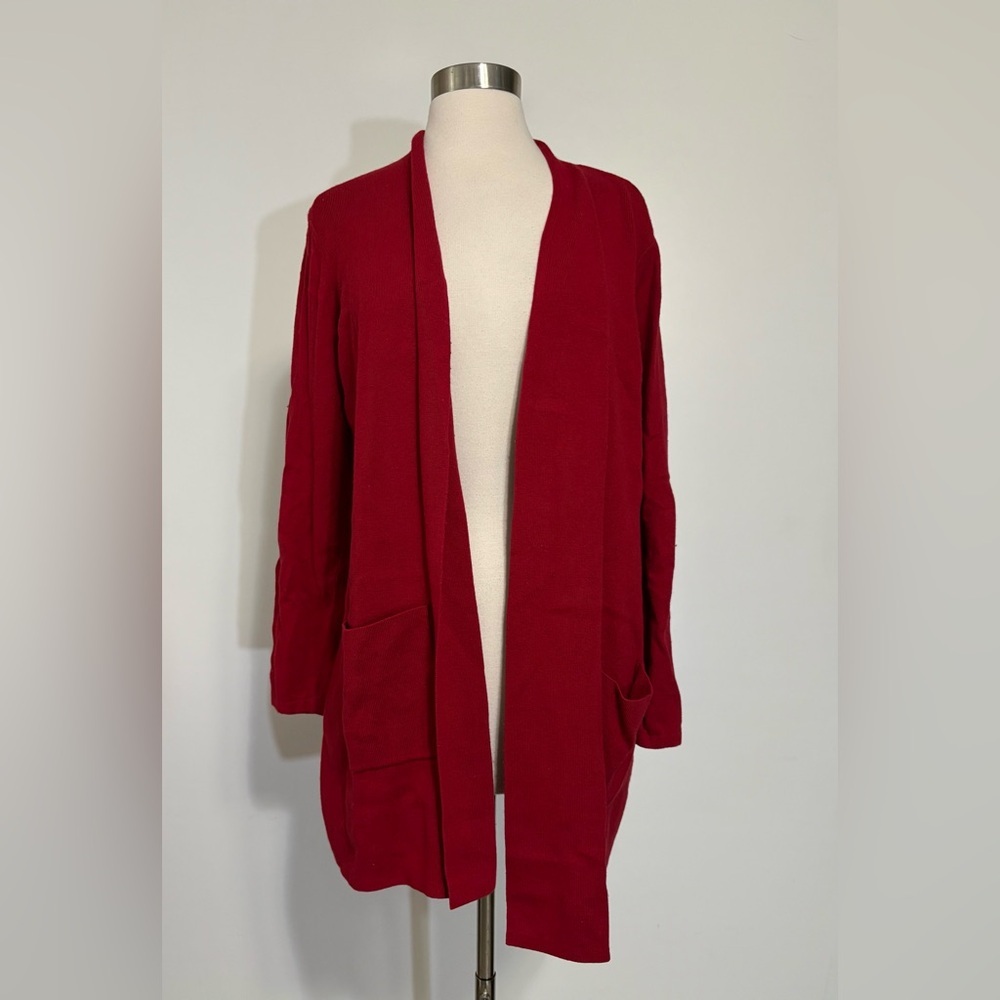 J. Jill Crimson Open-Front Long Cardigan with Pockets
